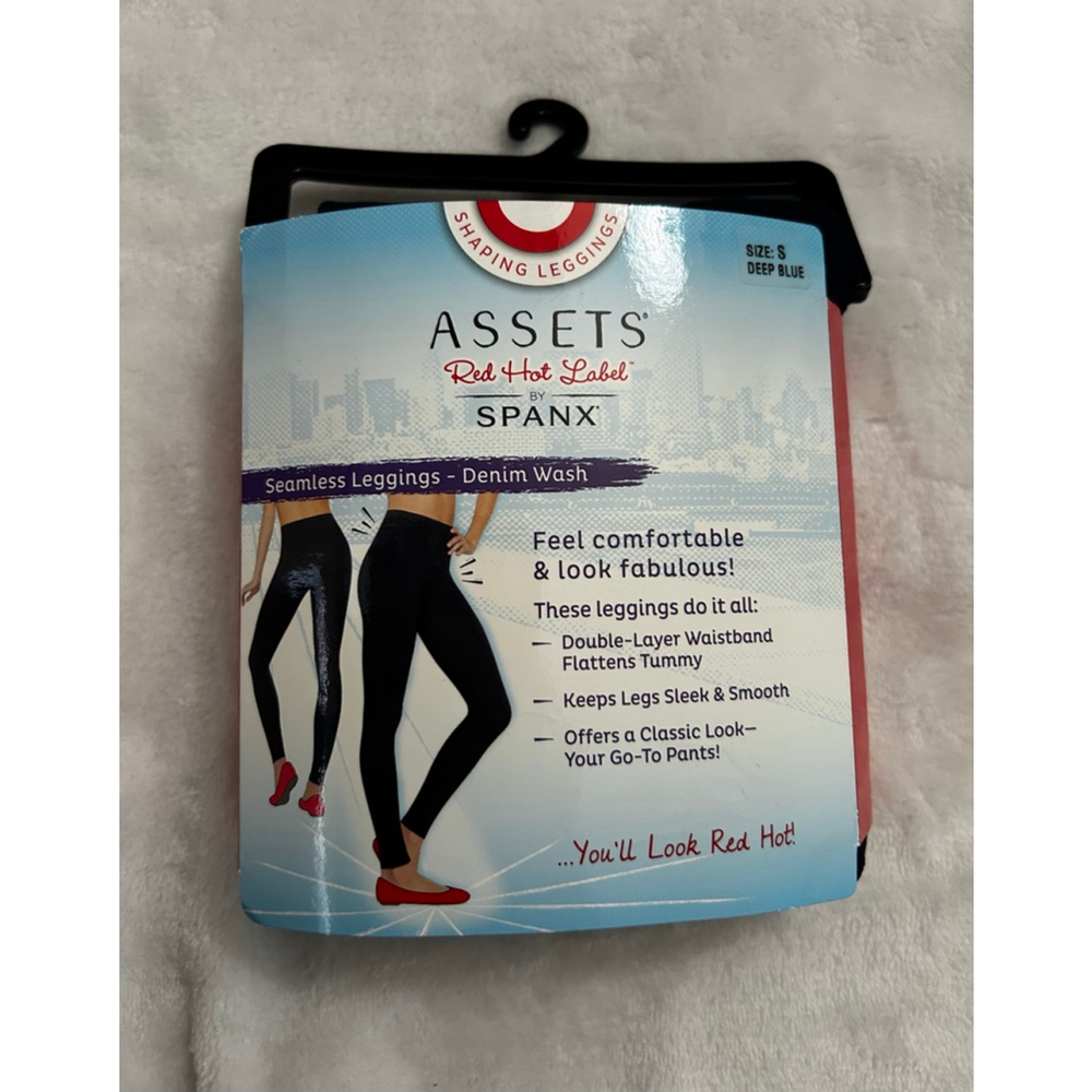 Assets by Spanx Shaping Leggings Deep Blue Denim Wash Size Small, NWT